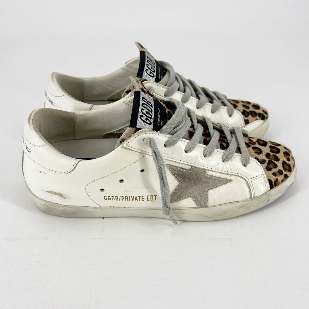 Golden Goose Super Star Leopard Calf Hair Low Top Sneakers 39